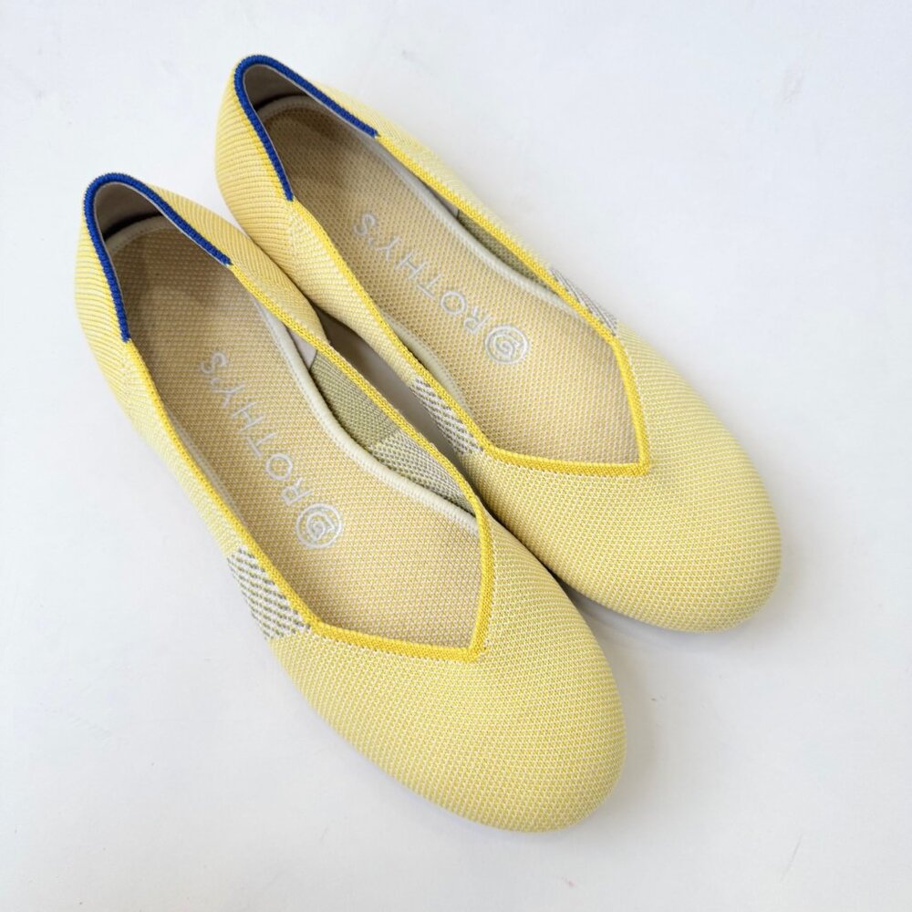 Rothy’s The Flat Lemon Stripe Knit Slip On Ballet Flats Women’s US 7.5 Yellow